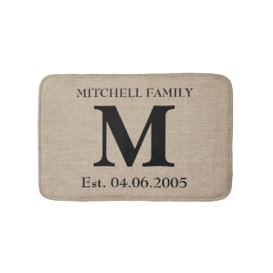 Tapis De Bain Mariage initial rustique de toile de jute de toile