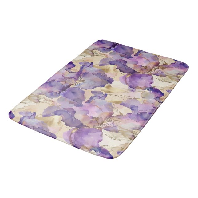 Tapis De Bain Mariage Romantique Fleur d'Iris Violet Or Fête de  (Angle)