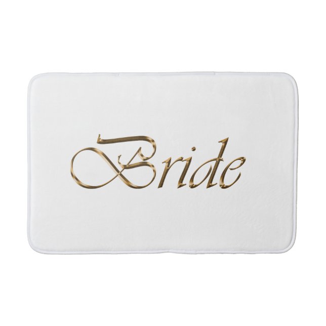Tapis De Bain Mariée, écriture or élégant chic blanc (Devant)