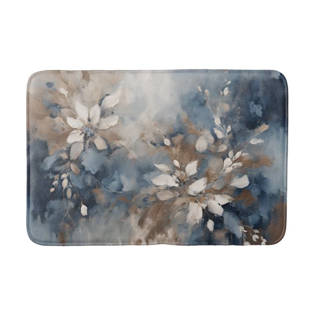 Tapis De Bain Marine Bleu Brown Bleu Moderne Floral (Devant)