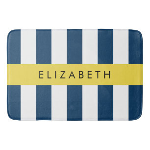 Tapis De Bain Marine Blue Stripes, Motif rayé, Votre nom
