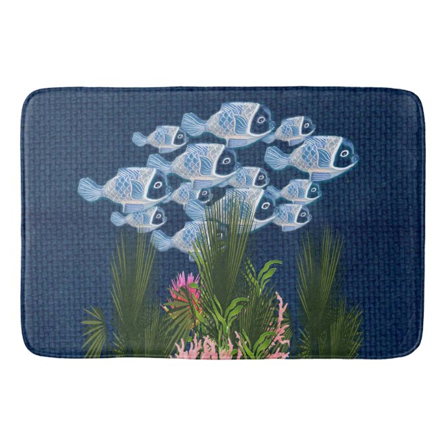 Tapis De Bain Marine Texté, Poisson, Corail Rose (Devant)