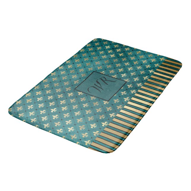 Tapis De Bain Marmor médiéval or Turquoise Élégant Monogramme de (Angle)