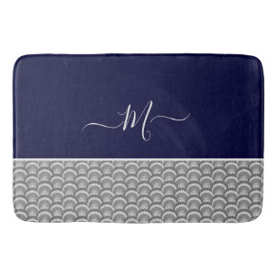 Tapis De Bain Marques marines bleu gris Coquille Monogramme init