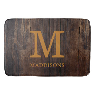 Tapis De Bain Marron Bois Rustique Famille Nom personnalisé Mais