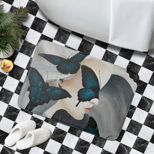 Tapis De Bain Mascarade élégante du papillon bleu de fantaisie