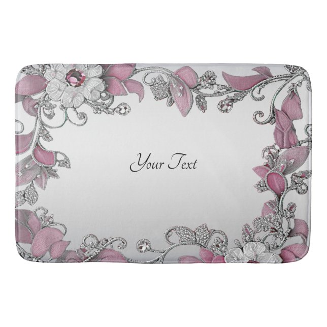 Tapis De Bain Mat à bain rose blanc en argent (Devant)
