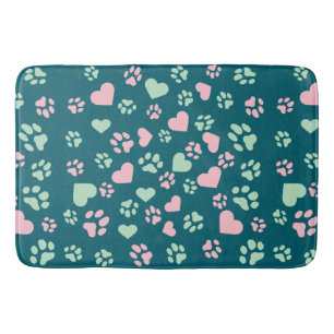 Tapis De Bain Mat Bain Bleu avec Empreintes de pattes Rose et Mo