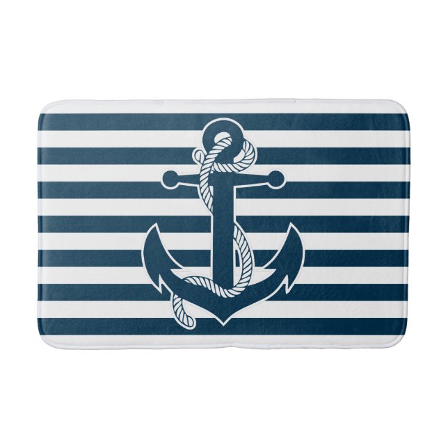 Tapis De Bain Mat Bain Nautique Avec Ancre Et Rayures (Devant)