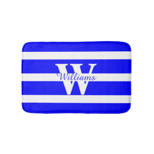 Tapis De Bain Mat de bain bleu et blanc monogramme