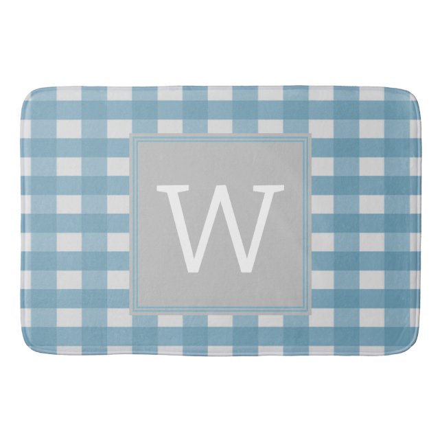 Tapis De Bain Mat de bain de Monogramme Plaid de Buffle Bleu (Devant)