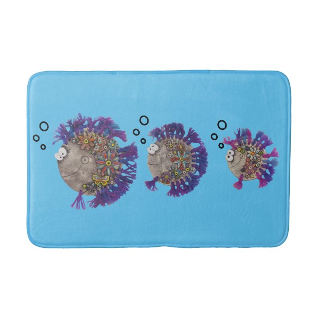 Tapis De Bain Mat de bain - Famille de poisson bleu et violet (Devant)