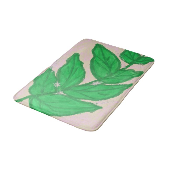 Tapis De Bain Mat de bain rose beige à feuilles vertes (Angle)