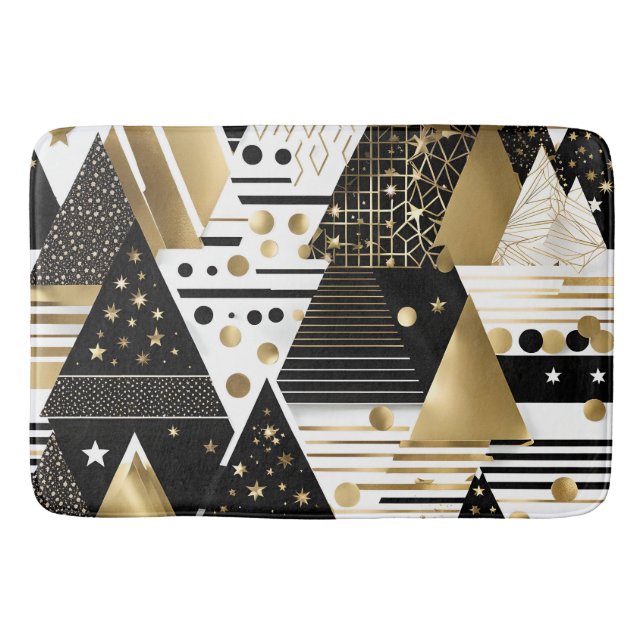 Tapis De Bain mat de bain triangles noir et or abstrait (Devant)