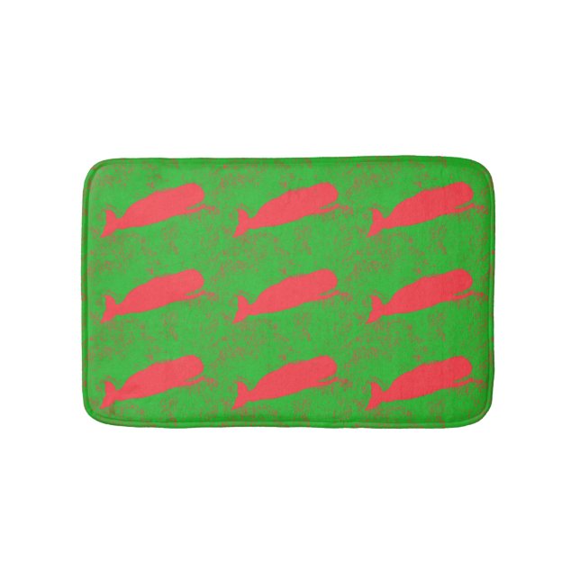 Tapis De Bain mer verte avec baignade baleines rouges (Devant)