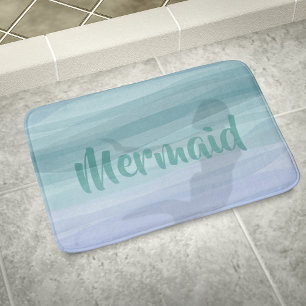 Tapis De Bain Mermaid Silhouette Aqua Blue Ocean Personnalisé