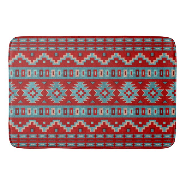 Tapis De Bain Mesas Sud-Ouest Turquoise & Rouge Large (Devant)