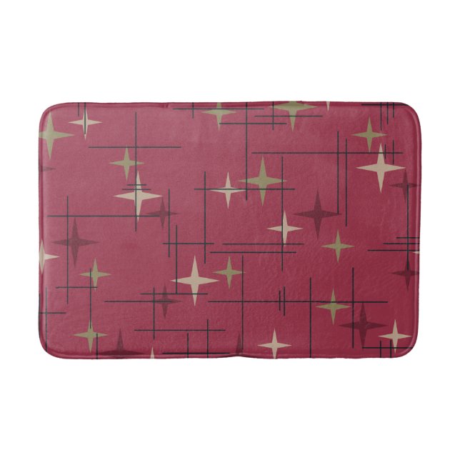 Tapis De Bain Mi-Siècle des étoiles modernes Maroon (Devant)