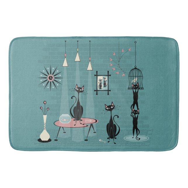 Tapis De Bain Mi-siècle Kitty Famille Mischief ©studioxtine (Devant)