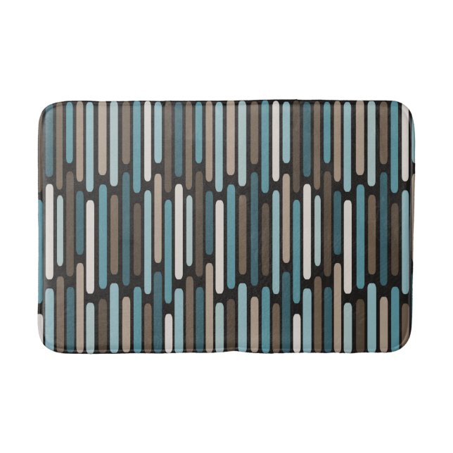 Tapis De Bain Mi-Siècle Moderne Bandes Minces Turquoise Brown (Devant)
