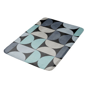 Tapis De Bain Mi-siècle moderne bleu vert et gris