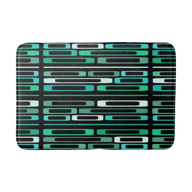 Tapis De Bain Mi-siècle Retro Flat Rocks Noir Turquoise (Devant)