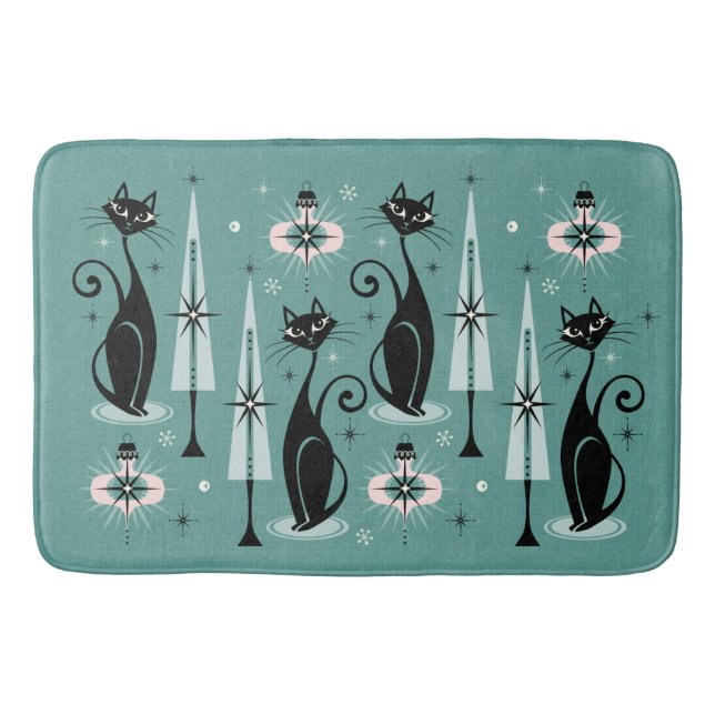 Tapis De Bain Mid Century Atomic Kitty Noël ©studioxtine (Devant)