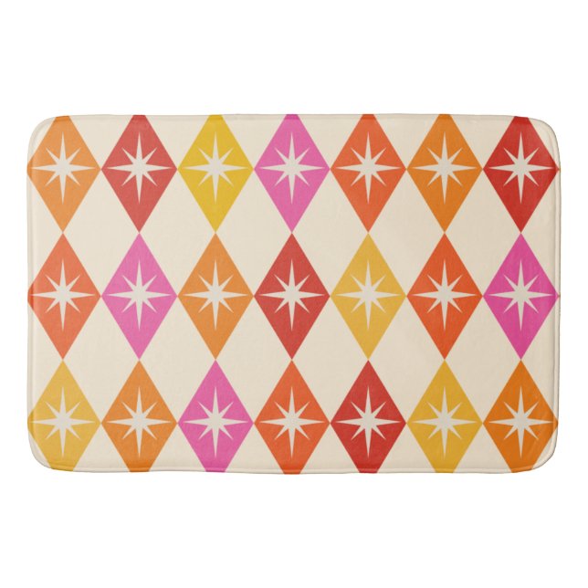 Tapis De Bain Mid-Century Moderne Starbursauts sur Diamants Rétr (Devant)