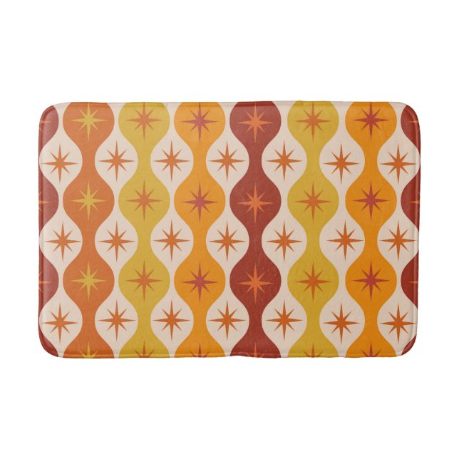 Tapis De Bain Mid Century Orange étoiles atomique sur l'ogee (Devant)