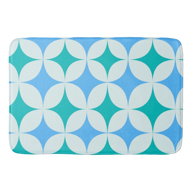 Tapis De Bain Mid Century Retro Starburs Motif Turquoise Bleu (Devant)