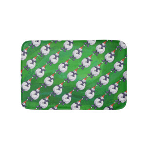 Tapis De Bain Mignonne mouton à Santa Chapeau sur vert