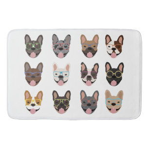 Tapis De Bain Mignons Bulldogs français portant des lunettes