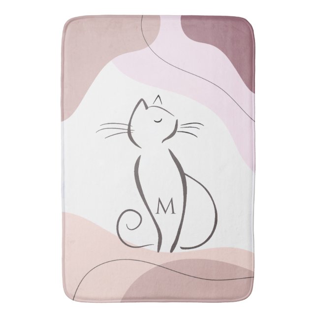 Tapis De Bain Mini Chat Noir Formes Boho Bio Monogramme (devant Vertical)