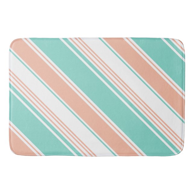 Tapis De Bain Mint Green et Peach Modern Strips (Devant)