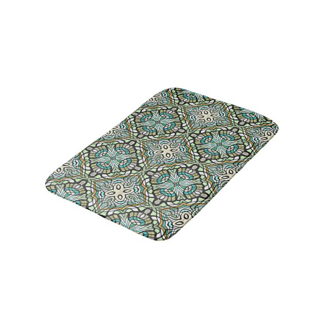 Tapis De Bain Mint Green Turquoise Art Tribal (Angle)