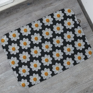 Tapis De Bain Modèle floral dahlia blanc sur noir