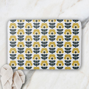 Tapis De Bain Modèle floral rétro Marine et moutarde Jaune