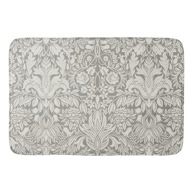 Tapis De Bain Modèle floral simple blanc Damas (Devant)