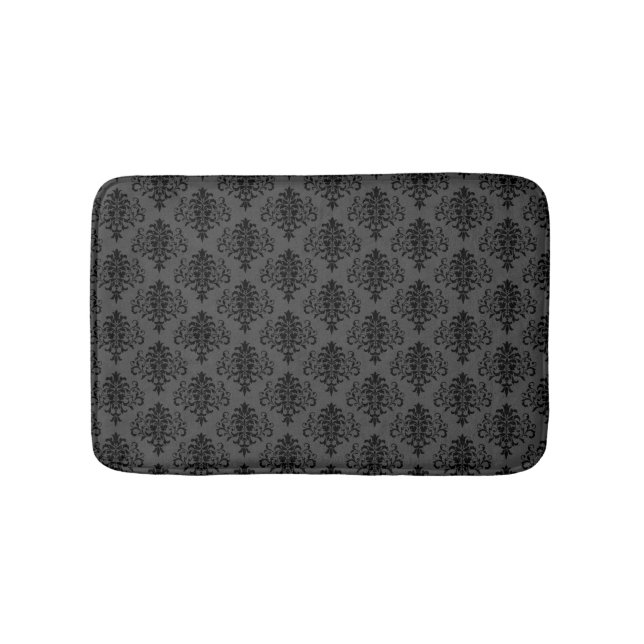 Tapis De Bain Modèle moderne gris noir Damas (Devant)