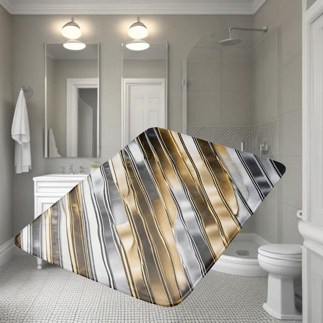 Tapis De Bain Modern, cool, chic, silver and gold stripe pattern (Créateur téléchargé)