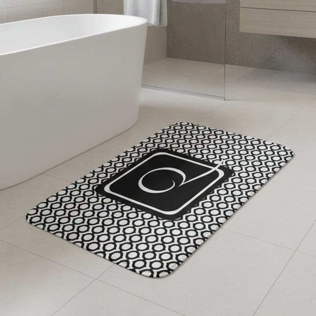 Tapis De Bain Modern Geometric Monogram Black White (Créateur téléchargé)