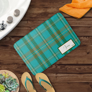 Tapis De Bain Modern Plaid Turquoise Bath Mat