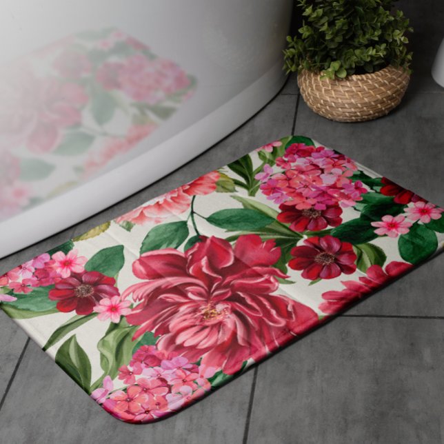 Tapis De Bain Moderne Aquarelle fleurie rose rouge (Créateur téléchargé)
