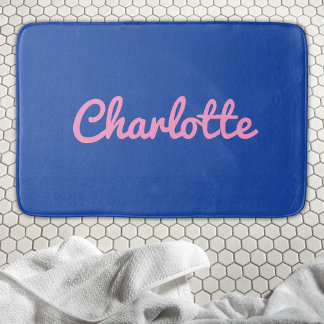 Tapis De Bain Moderne Chic Bleu rose Preppy Nom personnalisé ten