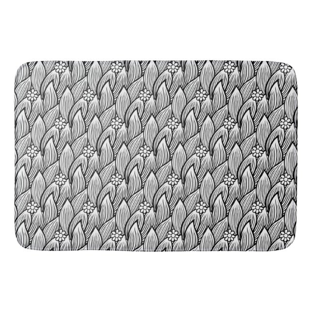 Tapis De Bain Moderne & Cute noir et blanc Hippie Daisy Floral (Devant)