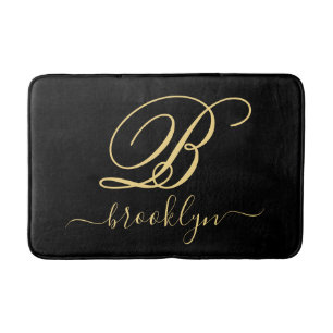 Tapis De Bain Moderne Elegant Personnalisé Nom Or Monogramme