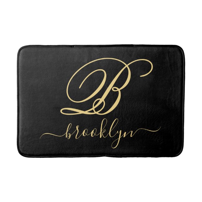 Tapis De Bain Moderne Elegant Personnalisé Nom Or Monogramme (Devant)