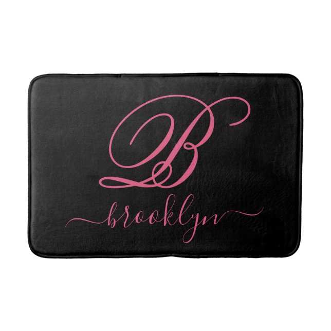Tapis De Bain Moderne Élégant Personnalisé Pink Nom Monogramme (Devant)