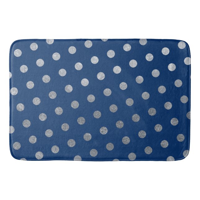 Tapis De Bain Moderne Elégant Simple Marine Bleu Pois d'argent (Devant)