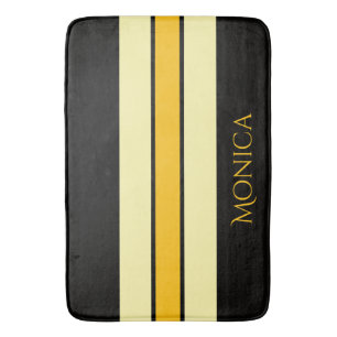 Tapis De Bain moderne nom monogramme noir & jaune beige